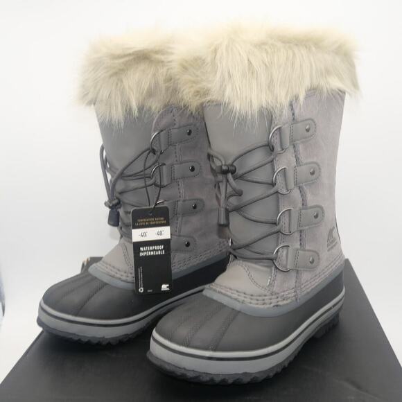 NEW Sorel Joan of Artic Snow Winter Waterproof Boots Leather Gray Youth Girl's 2 - Picture 1 of 11